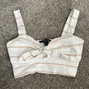 White and tan striped crop top